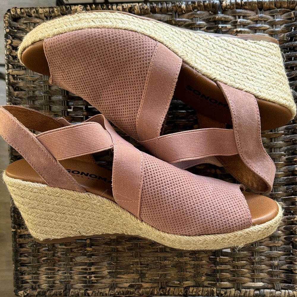 Sonoma Women's‎ Ortholite Pink Blush Espadrilles Open Toe Wedge Size 8.5 - Picture 7 of 10